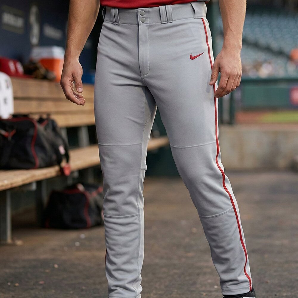 Nike Dri-Fit Baseball Pants Mens Small Grey Red